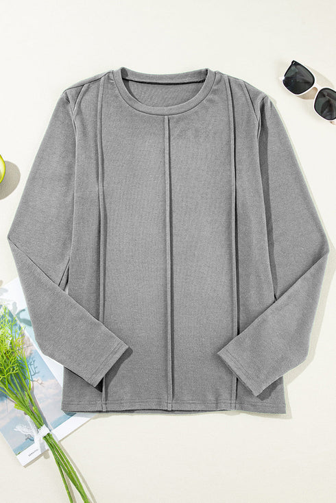 Exposed Seam Crew Neck Relaxed Pullover Long Sleeve Top